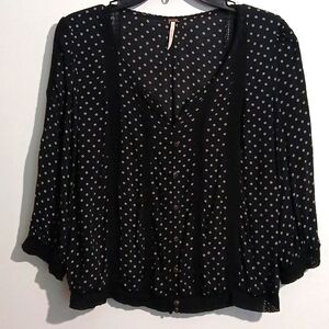 Free People Black Blouse with White Dots